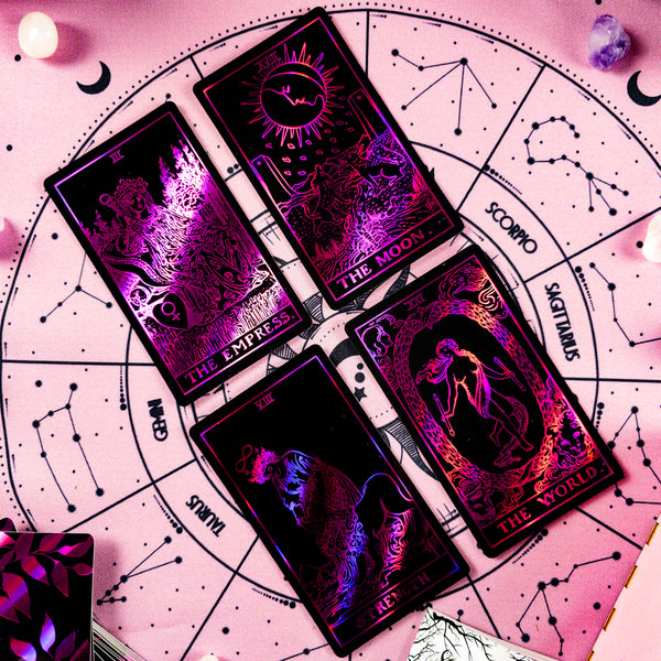 The Smith-Waite Tarot Cards Purple Neon Foil Pink Set