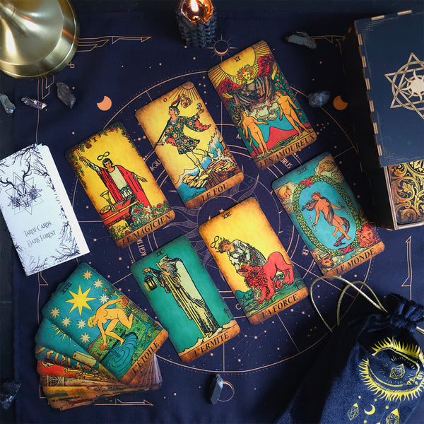 Las cartas de tarot Smith-Waite sin bordes vintage de lino ecológico